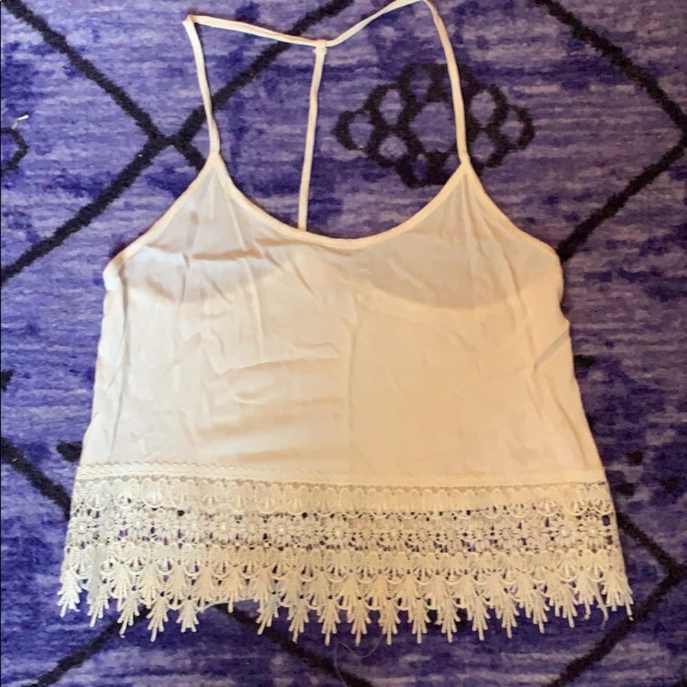 White crop top with lace trim